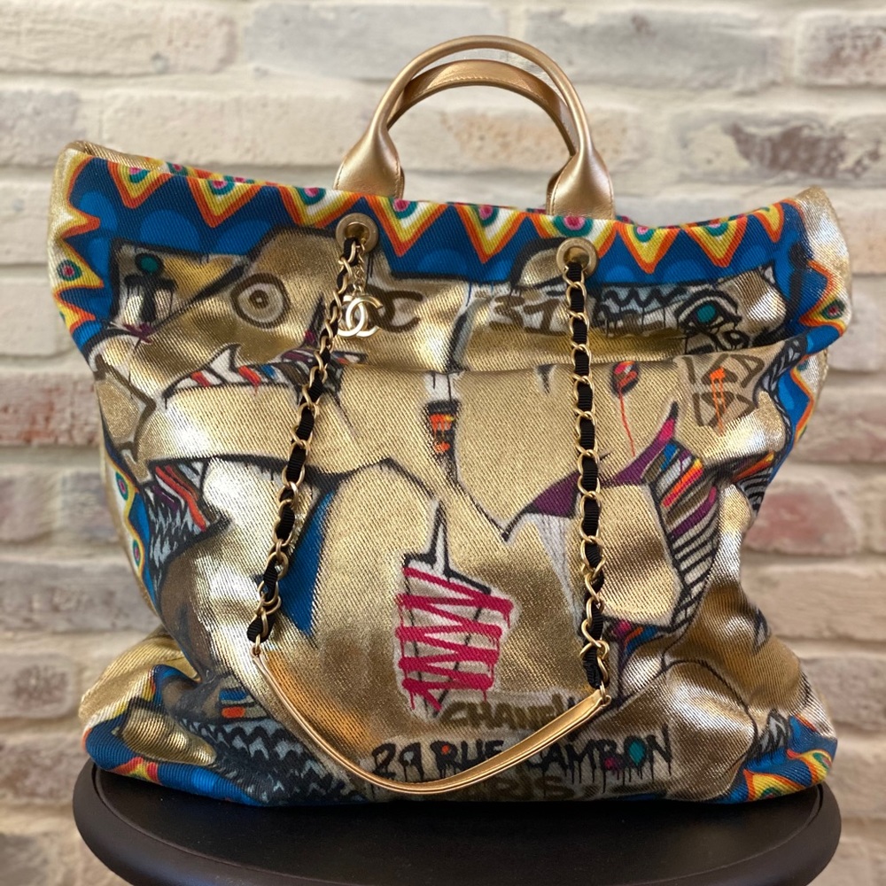 Chanel Egypt Graffiti Chain Shopper Canvas Tote